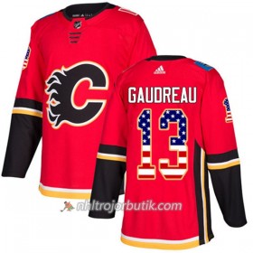 Män Ishockey Calgary Flames Tröja Johnny Gaudreau 13 Adidas 2017-2018 Röd USA Flag Fashion Authentic